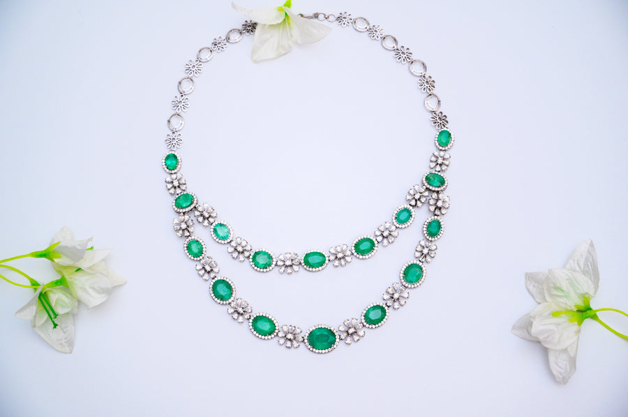Sparkling Russian Emerald Floral Necklace
