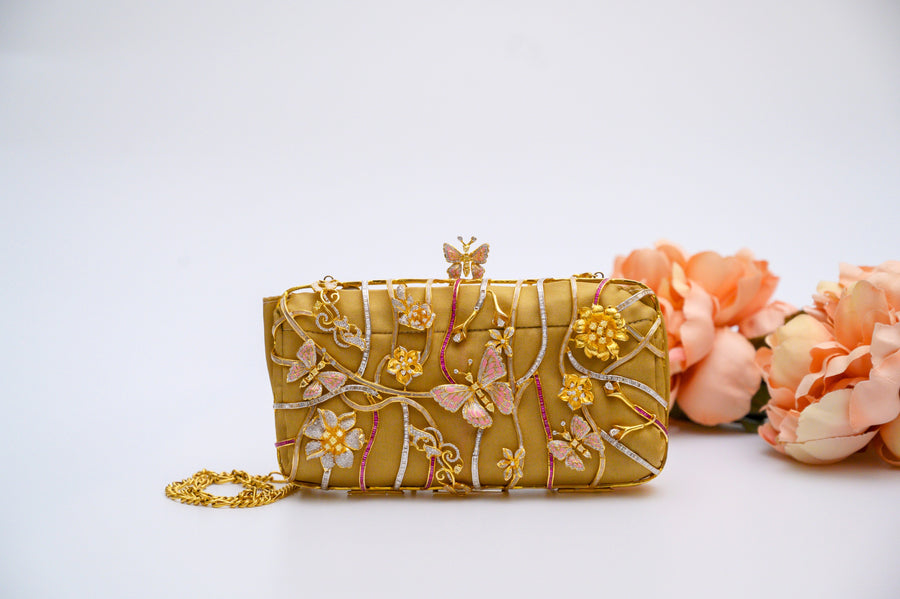 Shimmering Floral Diamond Clutch