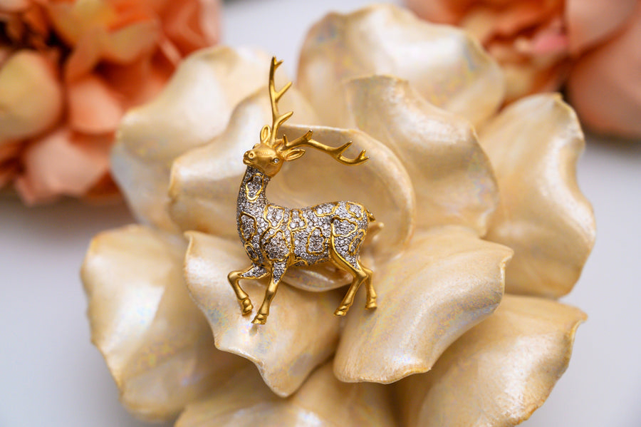 Glittering Reindeer Diamond Brooch