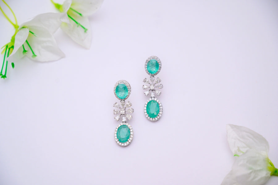 Sparkling Russian Emerald Floral Earings