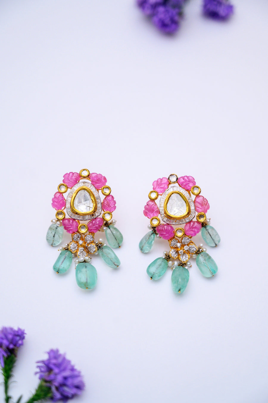 Brilliant Ruby Floral Earings